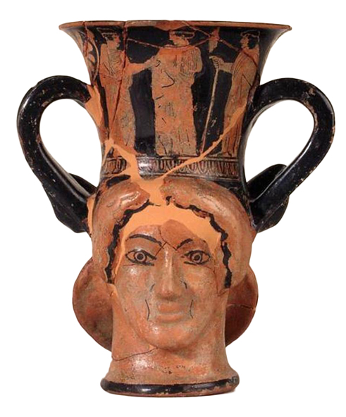 Kantharos bifronte con testa di Menade e Satiro (Museo Nazionale Etrusco di Marzabotto)