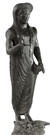 Marzabotto, Museo Nazionale Etrusco. Statuetta in bronzo raffigurante una donna che tiene in mano un fiore di loto (scavi 2003)